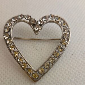 Besu 925 Silver Heart Brooch with Crystal Accents